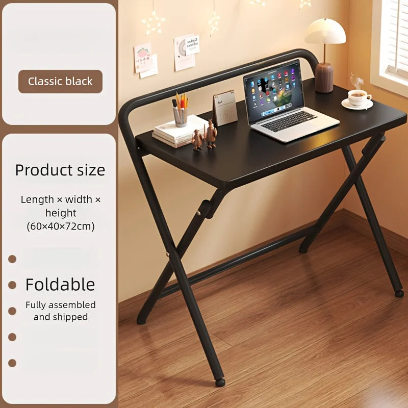 Folding computer desk, simple and modern home desk, small apartment study/office desk, wrought iron and solid wood grain