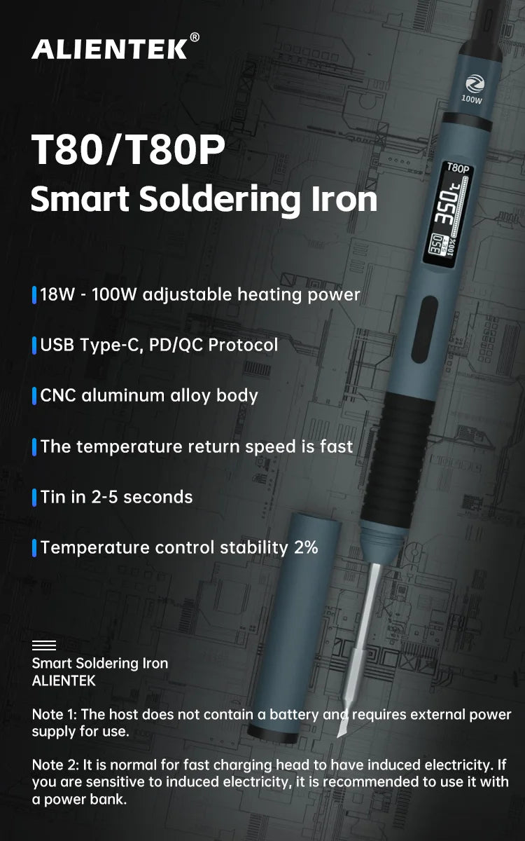 ALIENTEK T80/T80P Soldering Iron Adjustable Temperature 100W Fast Heat Portable Digital Smart Electric Welding Station Kit C245