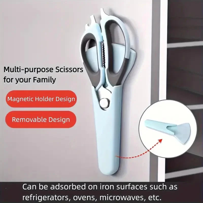 7-in-1 Multifunctional Kitchen Scissors with Magnetic Holder Stainless Steel Food Scissors for Meat, Fish, Kitchen Food Scissors