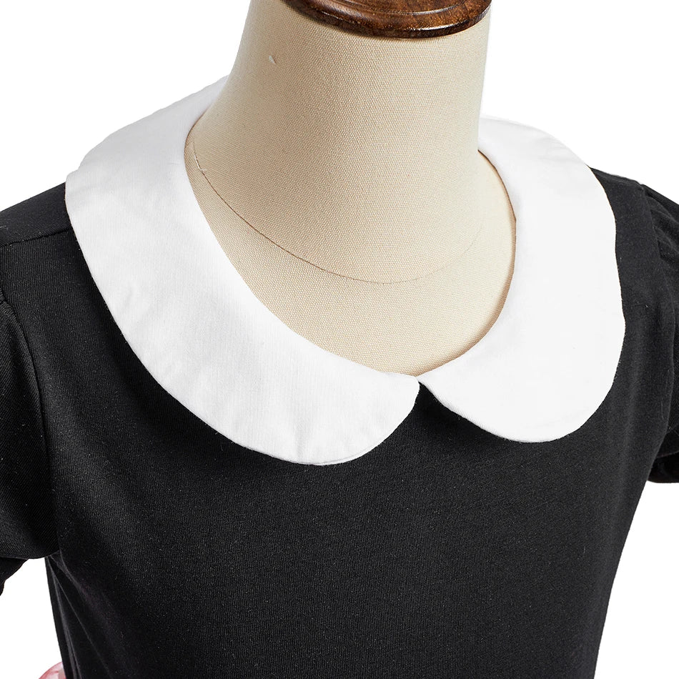 Children Casual Clothes Summer Short Sleeve Dots Girls Dress Kids Peter Pan Collar Cute Birthday Costume with Mouse Ear Headband
