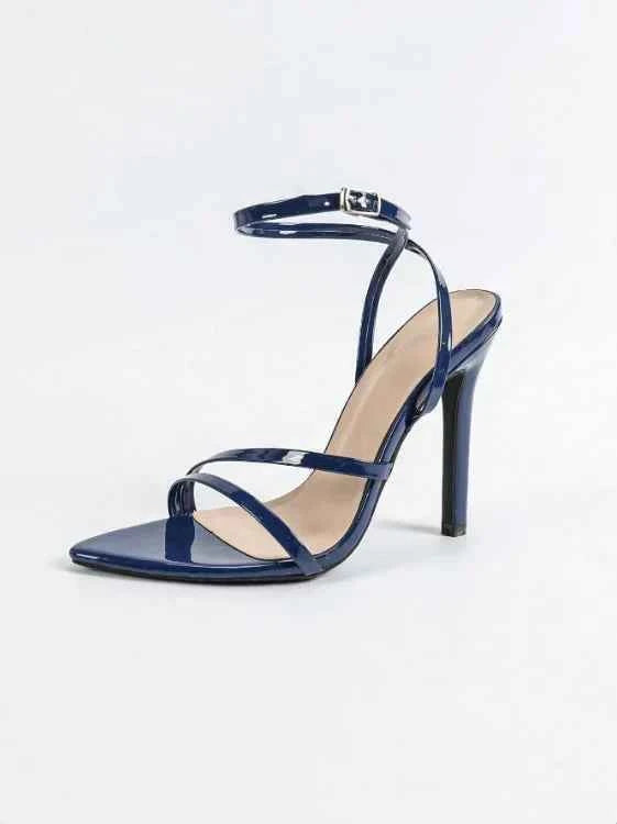 Fashionable Party High Heels Women's Pointed Toe Patent Leather Cross Ankle Strap Sandals Rubber Sole Square Head Shape
