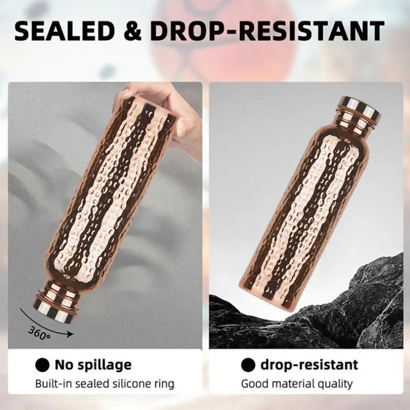 800ML Electroplated Copper Water Bottle One-Click Open Lid Anti-Slip Hammer Pattern Bottle Sports Water Bottle