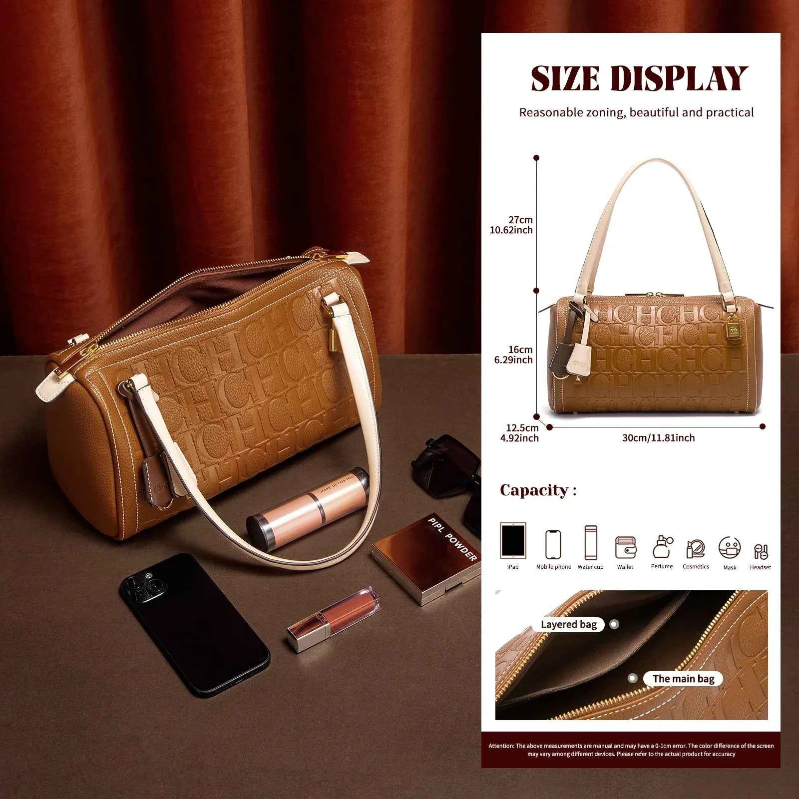C-H Women's Boston Bag Autumn Winter New Collection Letter Design Texture Shoulder Bags