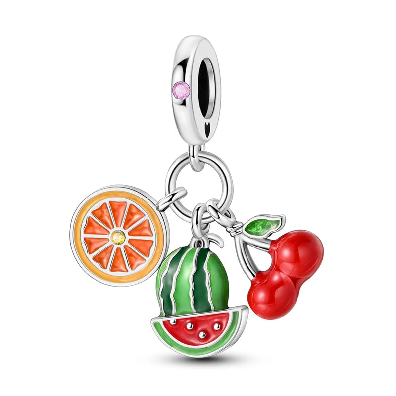 New 925 Silver Color Strawberry Cherry Fruit Series Charms Beads Fit 3mm 925 Original Bracelets DIY Birthday Jewelry Gifts