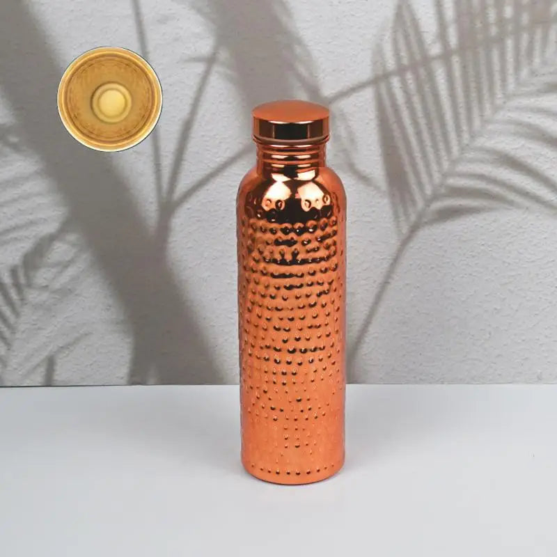 [G] 800ML Electroplated Copper Water Bottle One-Click Open Lid Anti-Slip Hammer Pattern Bottle Sports Water Bottle