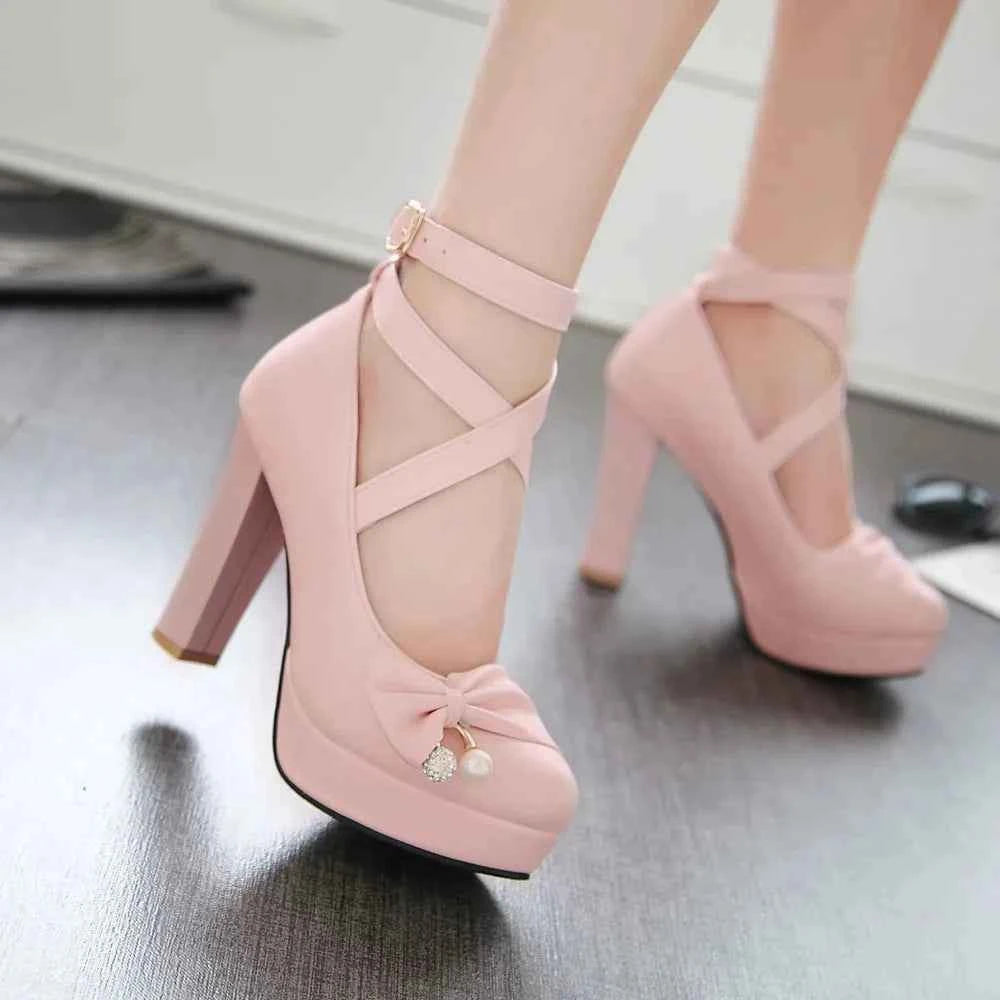 High Heels Women 2025 Trend Chunky Heels Platform Lolita Mary Jane Elegant Party Korean Shoes Dress White The Glossy Fashion