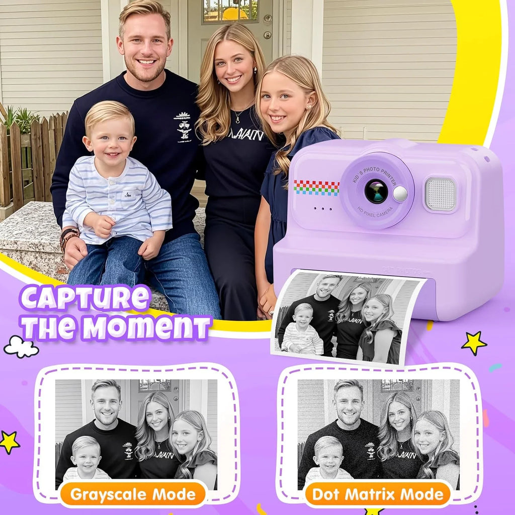 Kids Camera Instant Print, 1080P HD Instant Print Camera for Kids with 3 Rolls Print Paper, Selfie Digital Camera for Kid
