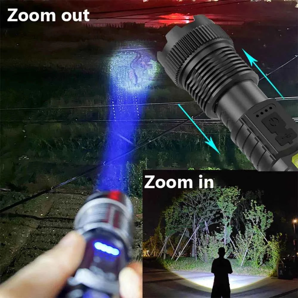 High Power Led Flashlights Very Strong Tactical Torch with Clip 6 Modes USB Rechargeable Camping Fishing Emergency Zoom Lantern