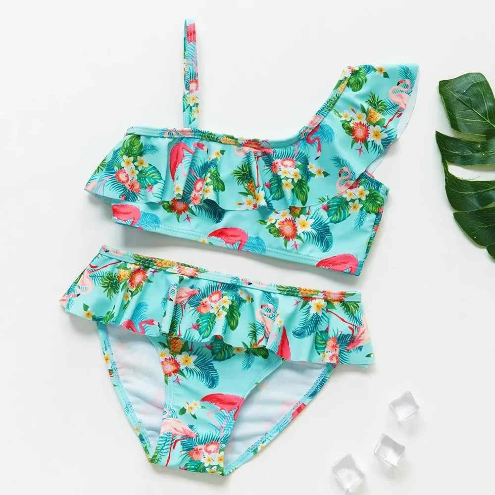 2-10Y New Fashion Kid Rainbow Design Bikini Set Lovely Two Pieces Child Swimwear Cute Girl Flouncing Swimsuit Summer Beachwear