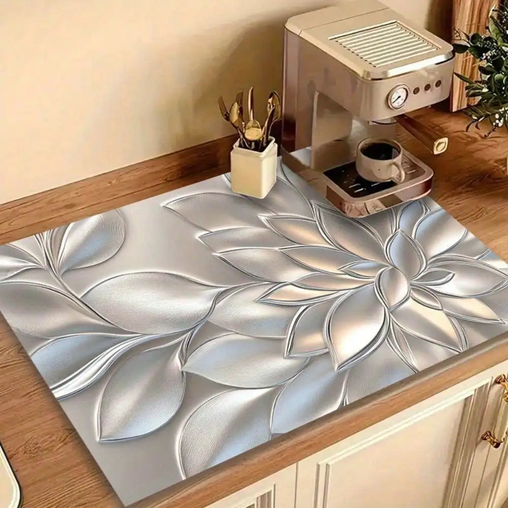 A Protective Mat for a Stove Cover, Featuring a 2D Golden Three-Dimensional Petal Pattern Design, Stylish, Heat-Resistant