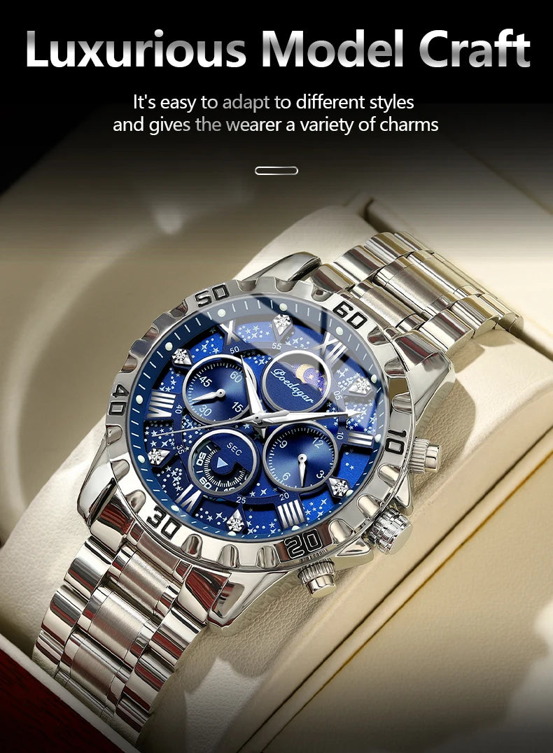 POEDAGAR Luxury Fashion Man Watch Waterproof Luminous Chronograph Men Watch Stainless Steel Sports Military Quartz Men's Watches