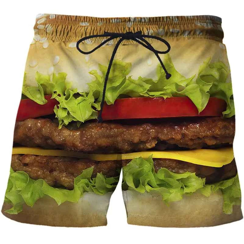 Sausages Food Graphic Beach Shorts Men Short Pants 3D Cheese Printed Elastic Waist Board Trunks Swimsuit homme 2023 Ice