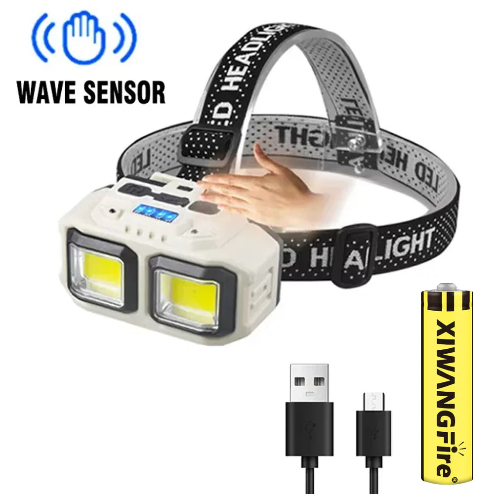Powerful COB Headlamp Torch USB Rechargeable Flashlight Headlight Waterproof Head Light Camping Fishing Mining Light Lamp Torch