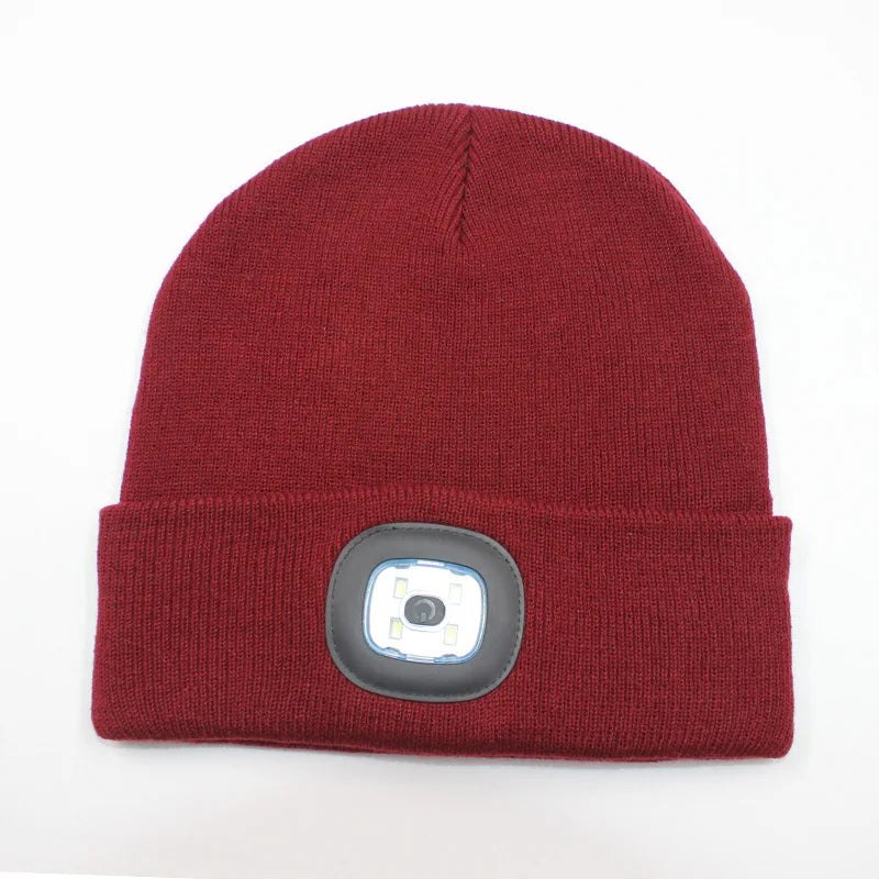 Red Color LED Light Knit Beanie Hat For Men & Women – Rechargeable