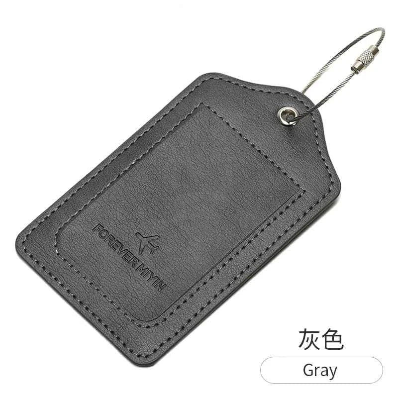 PU leather luggage tag with anti loss wire rope loop and built-in privacy protection cover, suitable for luggage and travel bags