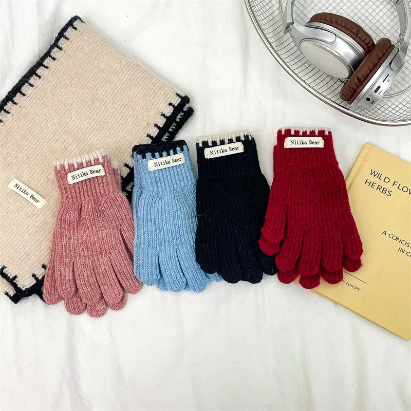 Kids Knitted Gloves 2-10 Years  Girls Winter Warm Five Finger Boys Fashion Icold Protection Ns Style Simple Children Students