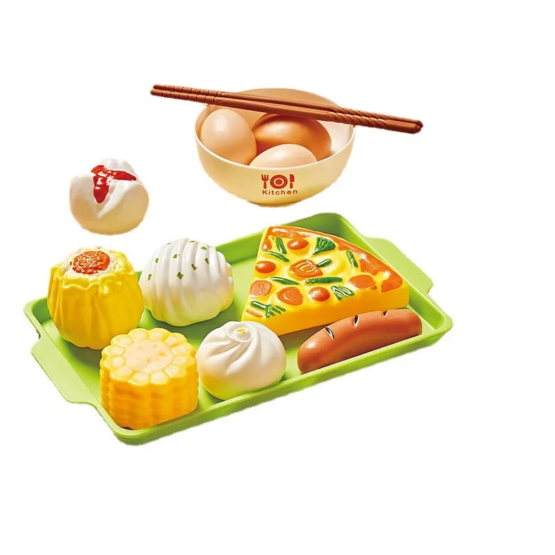 Kids Kitchen Toy Pretends Play Cooking Food Game Hamburger Pizza Snack Fruit Vegetable Simulation Food Set Of Toy For Girls Boys