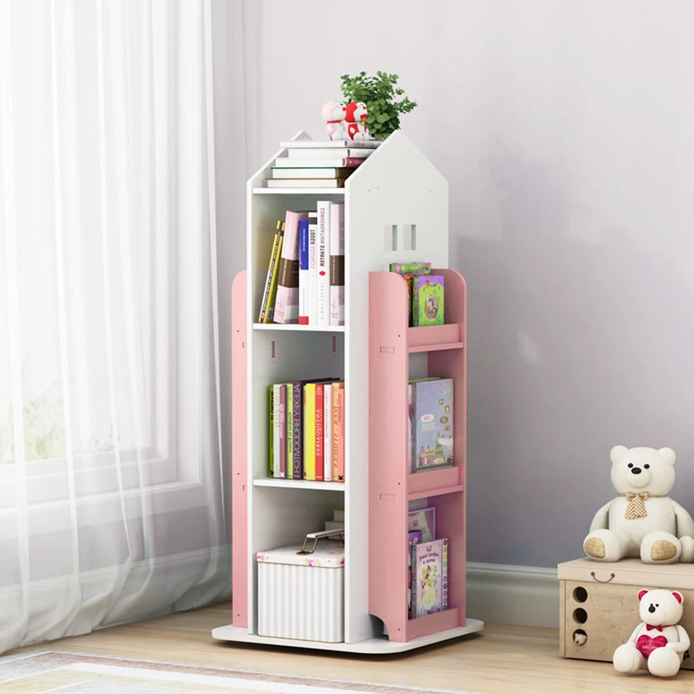 360° rotating bookshelf for children's room 3-layer house-shaped children's bookshelf floor-standing