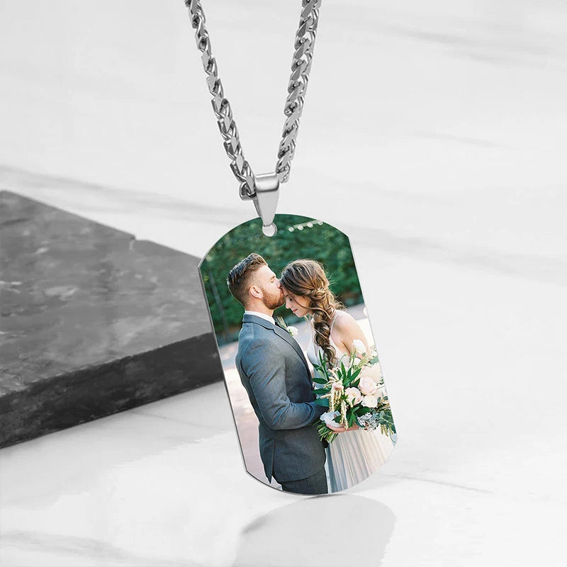 Custom Dog Tag Pendant Necklace Engraving Text/Pictures/Memorial Photo Stainless Steel Personalized Necklace for Men Women Gifts