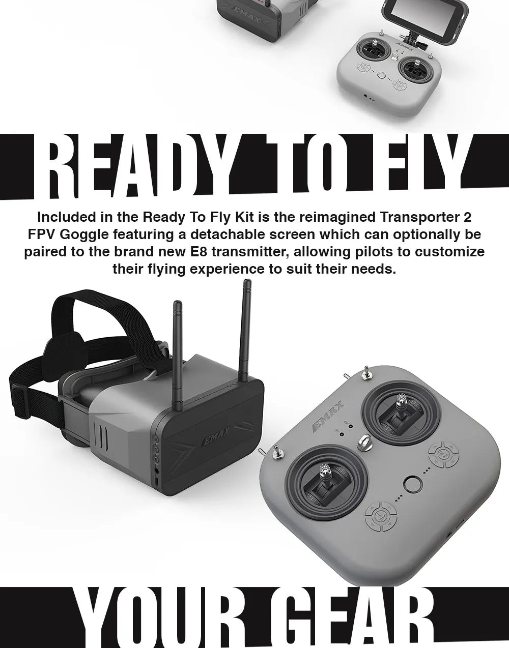 Emax EZ Pilot Pro 80mm 3inch Indoor FPV Racing Drone RTF with E8 Transmitter Transporter 2 Goggles