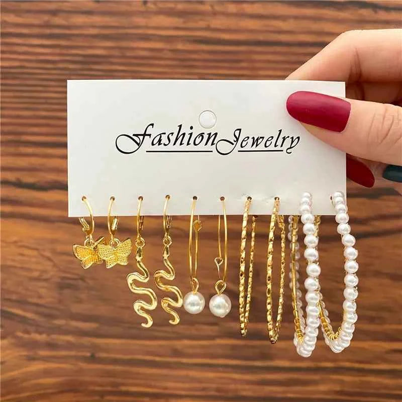 Silver Color Twist Hoop Earrings Set Brincos Heart Pearl Hoops Vintage Metal Geometric Earrings for Women 2023 Trendy Jewerly