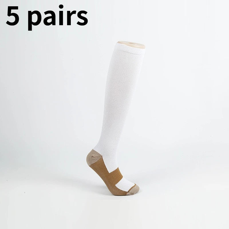 1/5 Pairs Copper Compression Socks High Unisex Graduated Pressure Stockings Anti Fatigue Pain Relief Sports Travel Socks