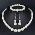 3 PCS Imitation Pearl Fireball Necklace Bracelet Earring Stud Jewelry Set Silver Color Crystal Stone Elegant Bridal Jewelry Gift