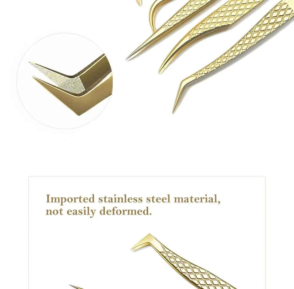 DIYDAY Anti-slip Eyelash Extension Tweezers Stainless Steel Fiber Tip Lashe Tweezer Precision Makeup Tool for Professional Use
