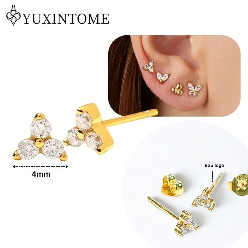 Women's 925 Sterling Silver Ear Needle Crystal Zircon Water Droplets Stud Hoop Gold Huggie Earrings Premium Luxury Party Jewelry