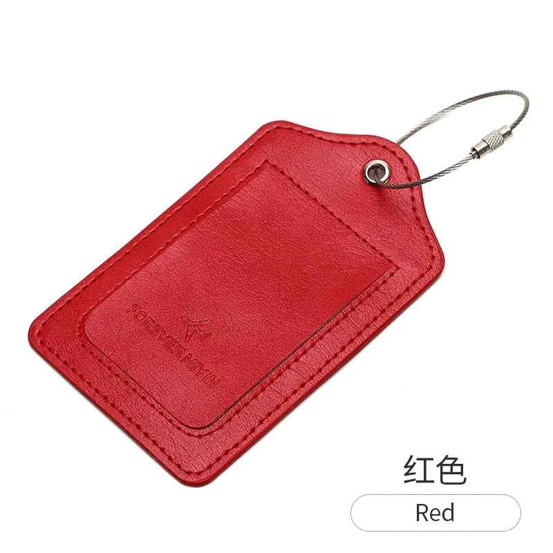PU leather luggage tag with anti loss wire rope loop and built-in privacy protection cover, suitable for luggage and travel bags