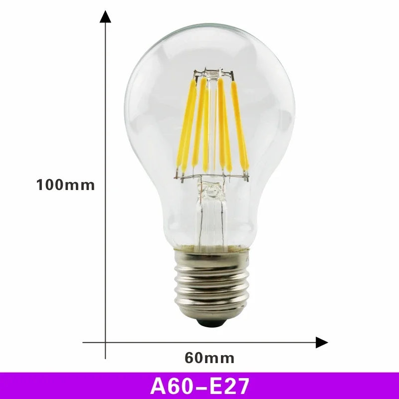 LED Retro Edison Bulb E14 E27 AC 220V 2W 4W 6W 8W Vintage Glass Lamp C35 G45 A60 ST64 G80 G95 G125 Led Filament Light Home Decor