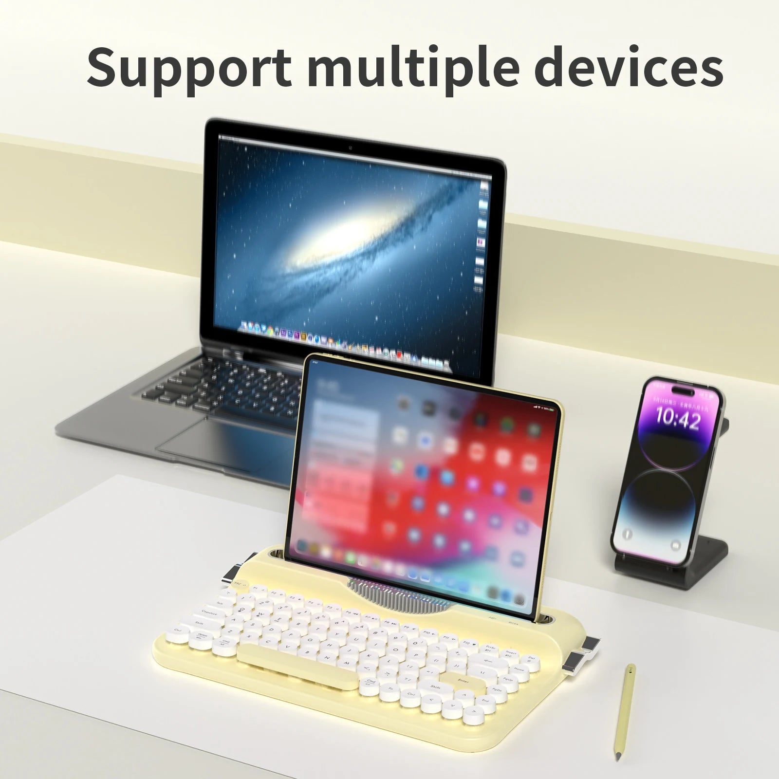AJAZZ Multl-Device Keyboard Dual Mode 2.4G/Bluetooth5.0 With Card Slot Bracket Position Typewriter Office Membrane Keyboard AF84