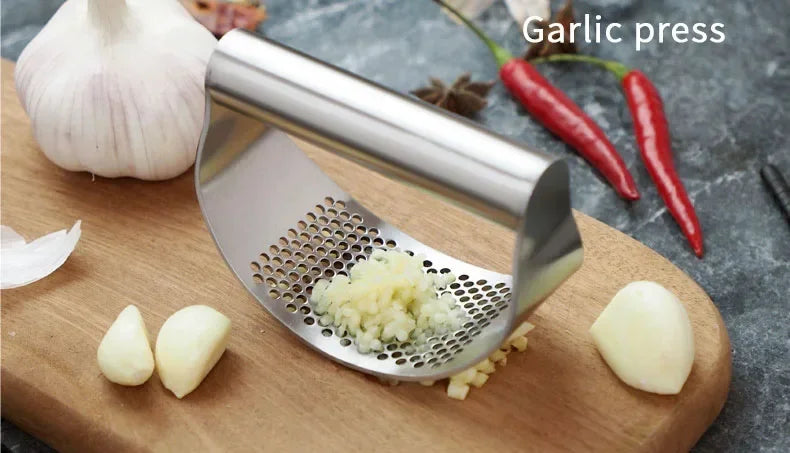 Upgraded Stainless Steel Garlic Press Squeezer Manual Garlic Ginger Rocker Crusher Garlic Cutting Mince Tools Kitchen Gadgets