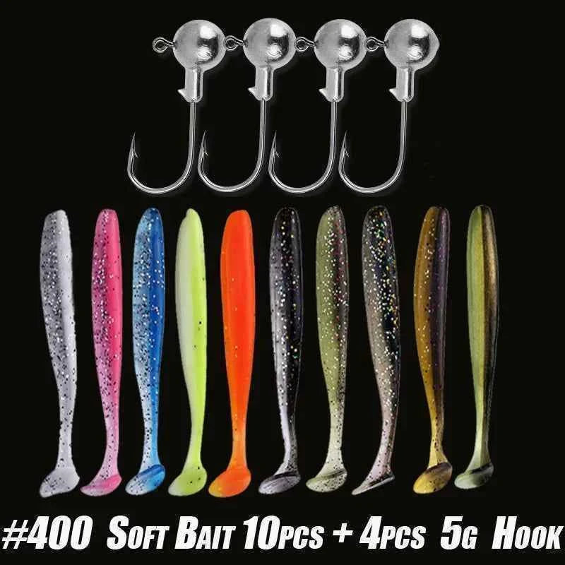 10pcs/30pcs Soft Fishing Lures Kit Silicone Lure Set Artificial Bait Worm with Crank Jig Head Hook