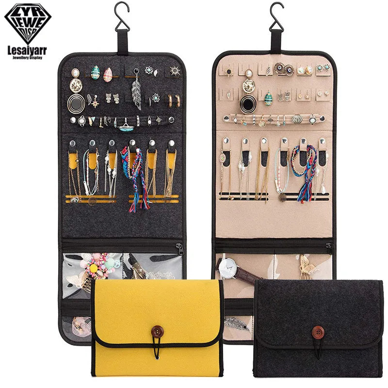 Travel Jewelry Organizer Roll Foldable Jewelry Case for Journey-Rings Necklaces Jewellery Storage Bag Earrings Storage Box