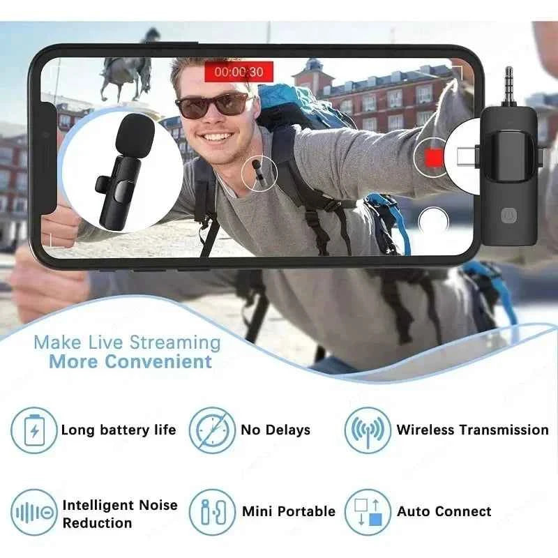 Wireless Lavalier Microphone 2.4G Audio Video Recording Noise Cancelling for iPhone iPad Android Xiaomi Samsung Live Game Mic