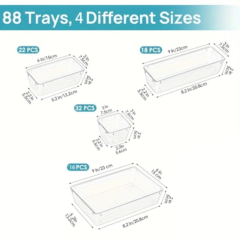 88/6/9Transparent Plastic Drawer Storage Set, Bathroom Drawer Storage Tray Storage Box, Suitable for Makeup Vanity, Kitchen Gadg
