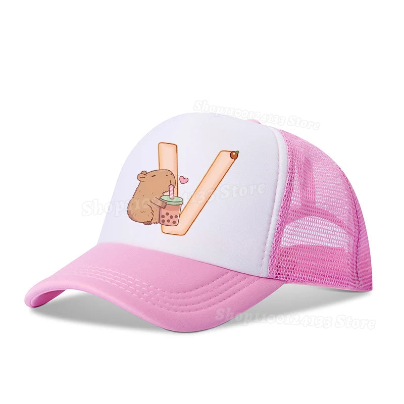 Capybara Cute Baseball Cap Girl Women Letters A-Z Anime Printed Hat Outdoor Casual Sunshade Summer Kids Boys Cap Kawaii Gift Hot
