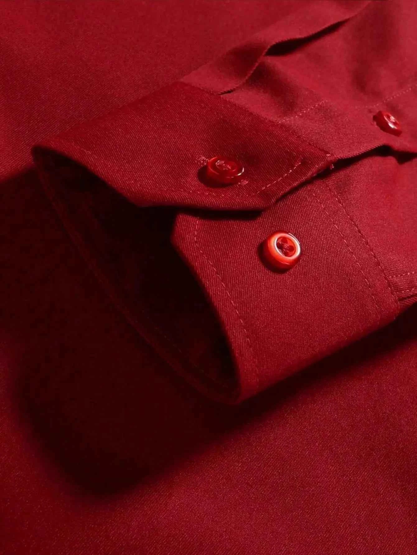 Men's Solid Red Long Sleeve Formal Dress Shirt for Business Office Wear