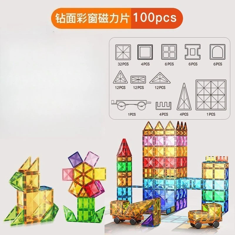 Magnetic Sheet Building Blocks Set Diamond Surface Color Window Educational Assembly Bricks Kid Concentration Training Toy Gift