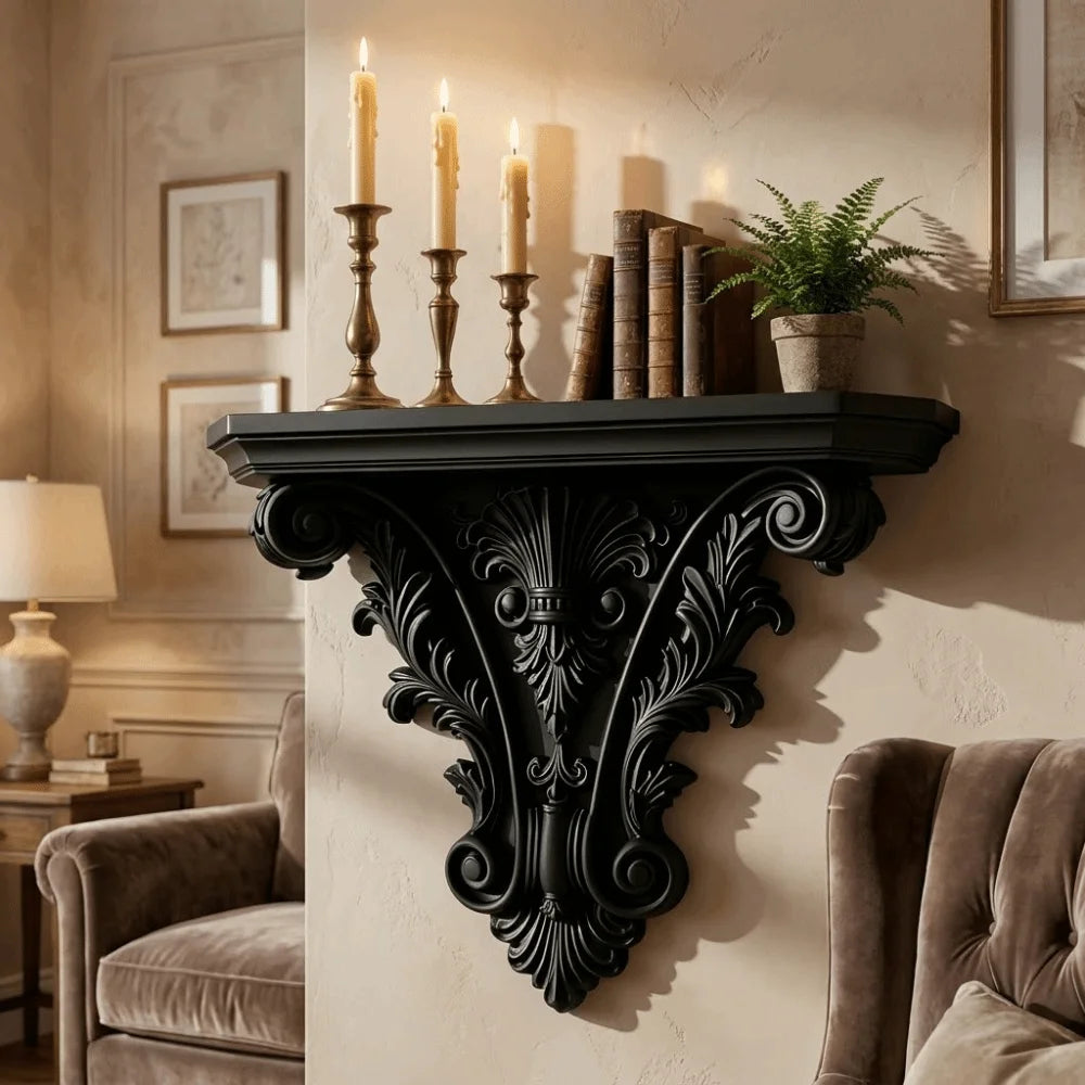 Durable 3D Printing Floating Shelf Unique Carving Gothic Wall Decor Decorative Retro Wall Mounted Shelves Goth Home Decor