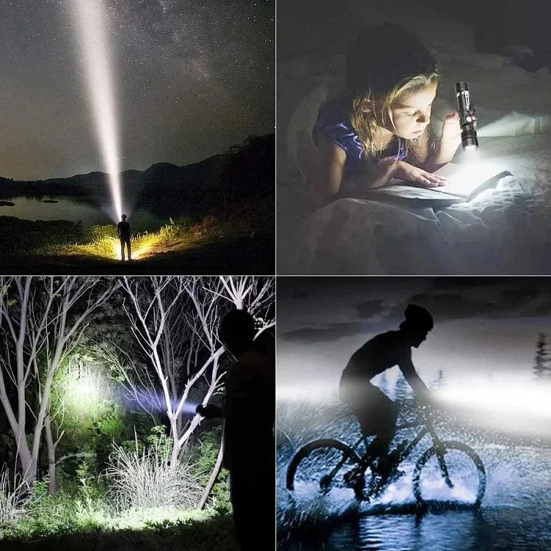 Powerful LED Flashlight with Clip Portable Telescopic Zoom Rechargeable Defense Flashligh For Outdoor Camping Hiking Cycling