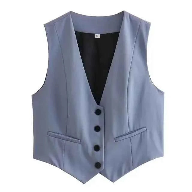 HH Women Fashion Solid Suit Vest Sleeveless Cropped Waistcoat Tops Vests Spring Summer Casual Office Lady Chic Tops