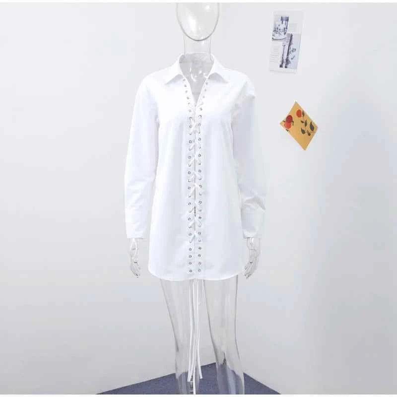 Fashion Lapel Long Sleeve Shirts & Blouses For Women Autumn Weave Drawstring Blouse Lady Holiday Street Chic Tops Ropa De Mujer