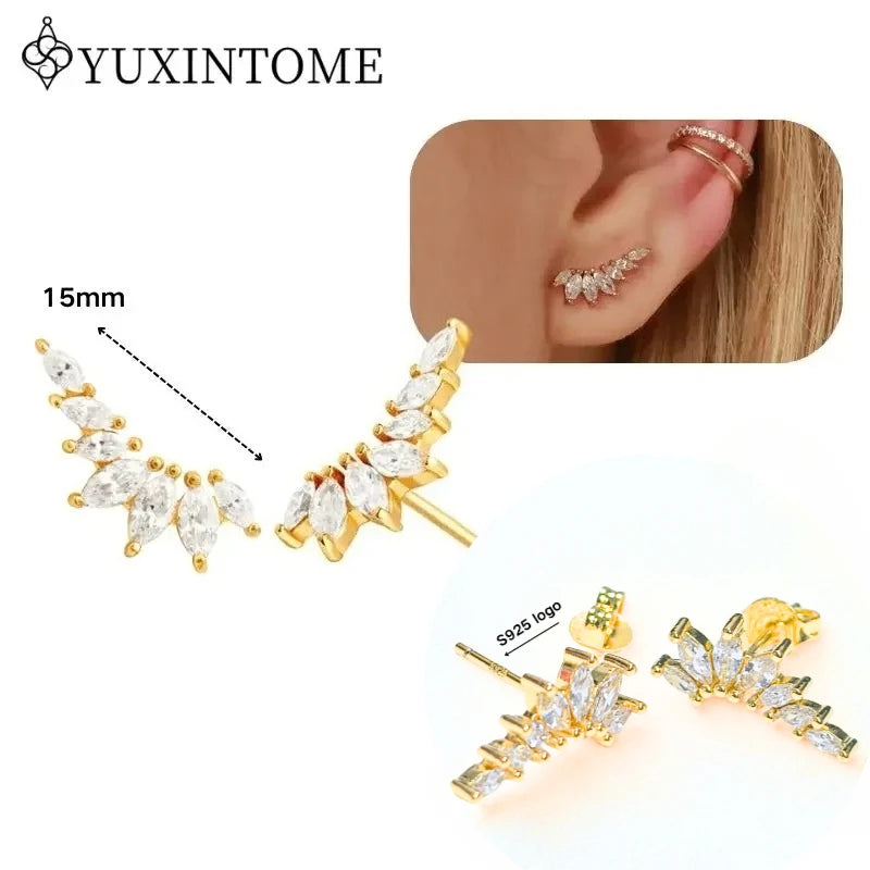 Women's 925 Sterling Silver Ear Needle Crystal Zircon Water Droplets Stud Hoop Gold Huggie Earrings Premium Luxury Party Jewelry