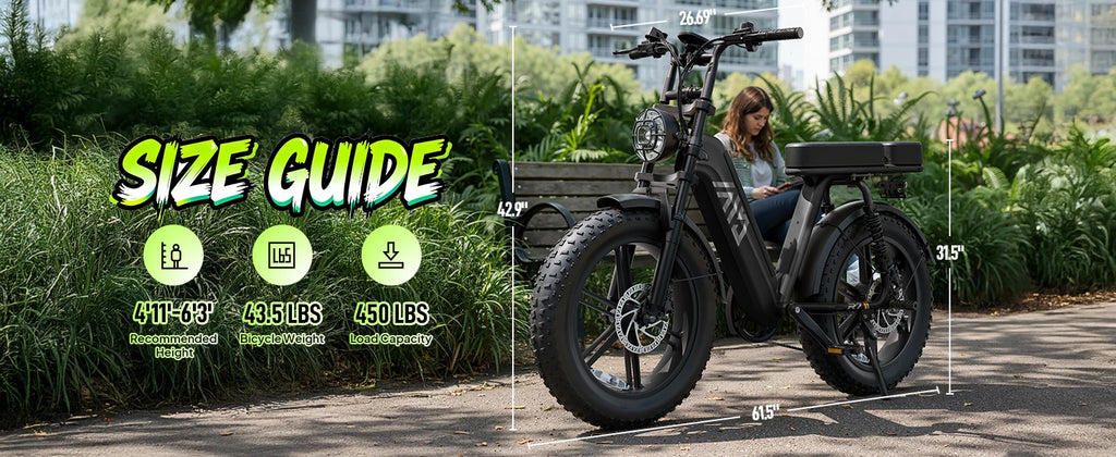 TST R00C 1500W Electric Bike, 48V 15Ah, 28 MPH, 50-60 Miles Range, 20" Fat Tires, Rear Seat