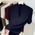 Summer Threaded Women's Short-sleeved T-shirt Fashion Versatile Base Shirt Plus Size Slim Fit V-neck T-shirt Casual and Sexy Top