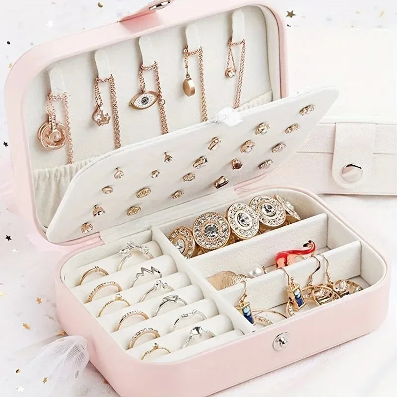 Elegant Jewelry Organizer Compact Travel Case for Earrings Rings Necklace Double Layer Storage