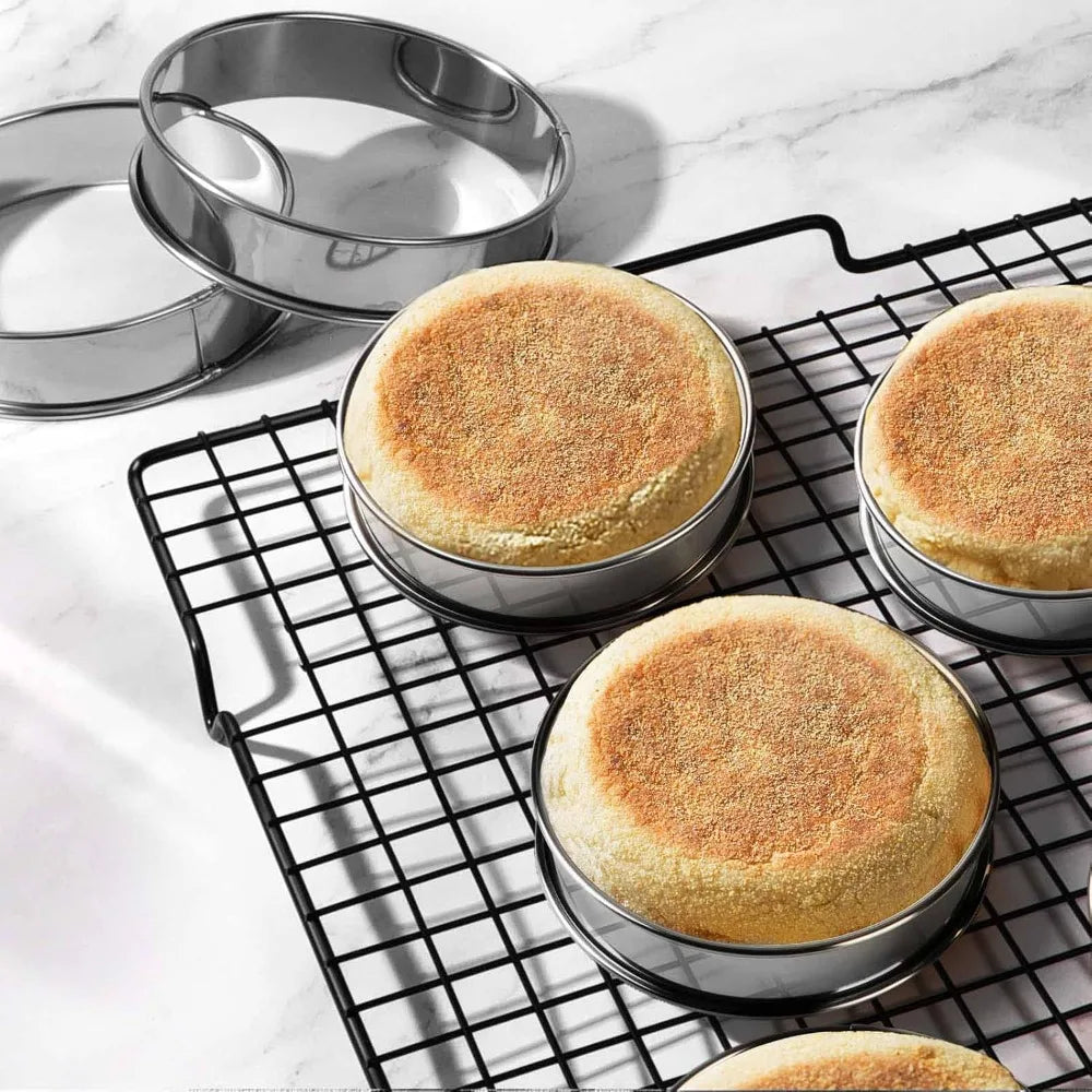 12packs Crumpet Rings Muffin Rings Stainless Steel Nonstick Metal Round Molds for Cake Cookie Cooking Baking Kitchen Tools
