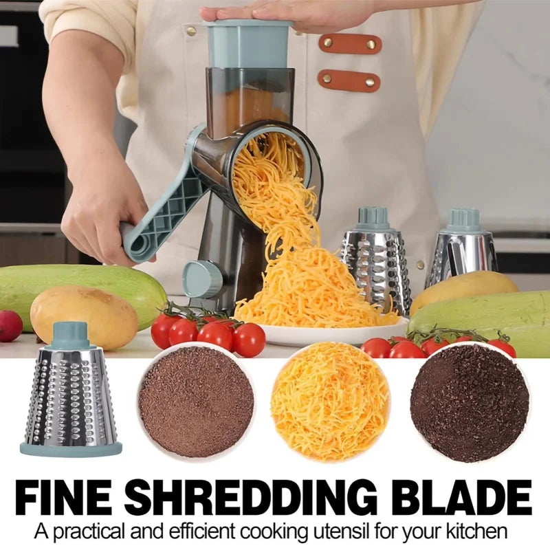 3 in 1 Multi-function Drum Vegetable Chopper Hand-operated Potato Slice Chopper Pressed Vegetable Grinder Peeled Garlic Chopper